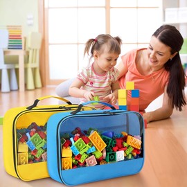 6 Pcs Large Oxford Cloth Toy Storage Bags-33 x 22 x 10.5cm Visible Organizer Pouch with Mesh Side- Waterproof Travel Toy Organizing Bags-Zippered Toy Storage Bags for Building Blocks, Puzzle, Balls