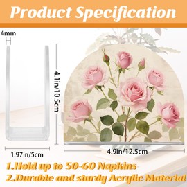 SUPERDANT Pink Rose Napkin Holder for Tables Acrylic Serviette Dispenser Flowers Cocktail Napkins Organizer Tissue Paper Towel Stand for Dining Room Home Bar Decor