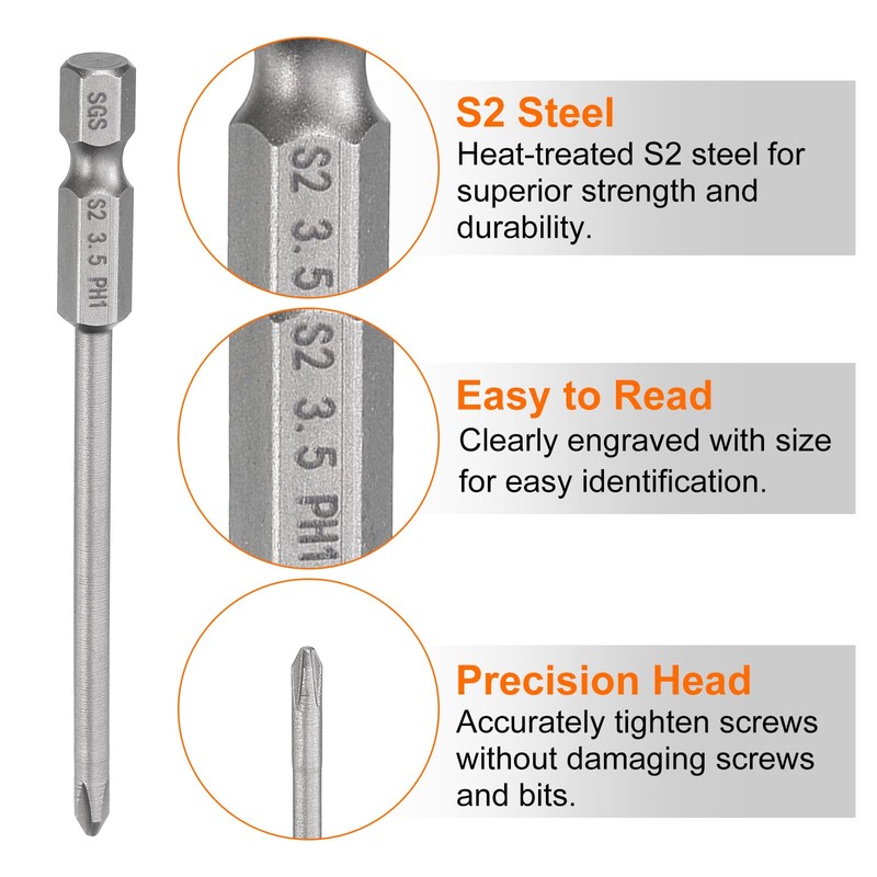 HARFINGTON #1 Phillips Screwdriver Bit PH1 1/4" Hex Shank 3.15"