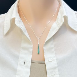 925 Sterling Silver Turquoise Long Drop Necklace for Women, Turquoise Pendant Necklace, Birthday Gift Jewelry (18 inches plus 2-inch extender)