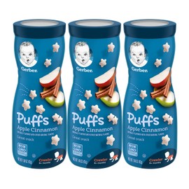 Gerber Snacks for Baby Grain & Grow Puffs, Apple Cinnamon, Non-GMO with No Artificial Flavors or Sweeteners, Puffed Grain Baby Snack, 1.48 OZ (Pack of 3)