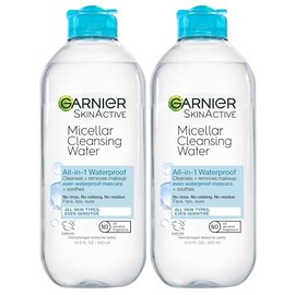 Garnier - Agua limpiadora micelar Skinactive para maquillaje a prueba de agua, 2 unidades