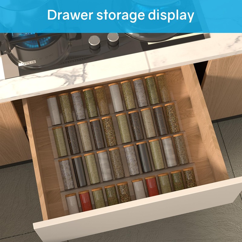 Ymjhdfe Expandable Acrylic Spice Drawer Organizer – 4-Tier Clear Seasoning