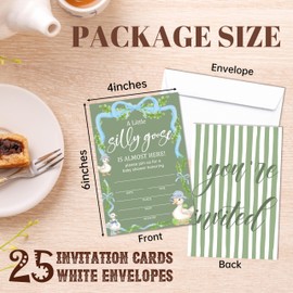 CTLHKY Baby Shower Invitation, Silly Goose Gender Reveal Invitation, 25 Greenery Bow Invites With Envelopes For Boys Girls, Baby Announcement Invite Cards For Party Favor Decorations -A03