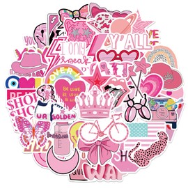 50PCS Stickers for Preppy,Pink Cute Vsco Stickers,Teens Boys and Girls Sticker Pack Vinyl Skateboard Guitar Door Laptop Luggage Car BikeWater Bottle Birthday Party Supplies Stickers