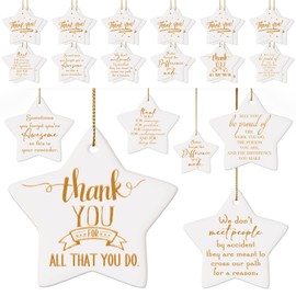 36 Pcs Sieral Christmas Thank You Gifts Appreciation Gifts for Coworkers Ceramic Ornament Teacher Appreciation Gifts Christmas Star Ornament Hanging Plaque Keepsake for Team Volunteer Nurse Gifts
