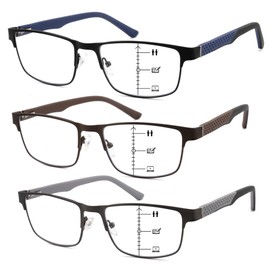 zooxsky Progressive Reading Glasses for Men Premium Metal Full Frame Multifocal Readers Rubber Temples Blue Light Blocking Readers 3PK+1.50