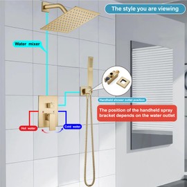 Midanya Rain Shower System Square Rainfall Shower Head Wall Mount Shower Faucet Set with Hand Sprayer Rough-in Valve Trim Kit Bathroom Mixer Shower Combo Set,8 Inch Square Knob,Brushed Gold