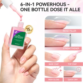 gelike ec Nail Strengthener Polish for Thin Nails: Soft Pink 15ml 6 in 1 Natural Nail Hardener Extra Strong and Growth - Long Lasting Repair for Damaged Nails - Growth Oil for Salon Home Daily Work