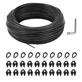hannger String Light Hanging Kit Outdoor, Full Black Globe String Lights Suspension Kit w/ 100FT PVC Coated Steel Cable & Enough Accessories, Guide Wire for String Light, Patio Light, Camping Light