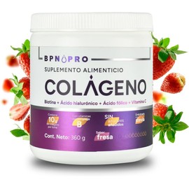 Colágeno Hidrolizado Puro en Polvo 360g - Fresa | Con Vitamina C, Vitamina D3, Zinc, Vitamina E, Ácido Fólico y Ácido Hialurónico | Vitaminas para el cabello Sin Gluten ni Aditivos | BPN PRO