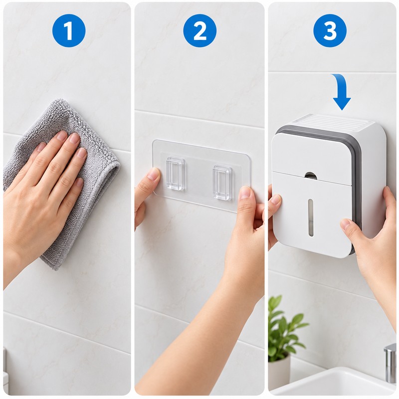 Gray Toilet Paper Holder for Bathroom Storage – No-Drill Wall-Mounted