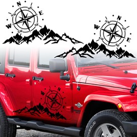 2Pcs Car Decals Mountain Compass,Cool Auto Stickers Waterproof Vinyl Hood Decal Car Window Sticker Auto Graphics Body Side Door Trunk Decoration for Racing Car SUV Truck Off-Road Vehicle RV,Black