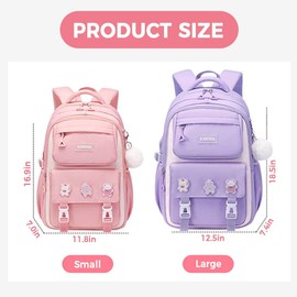 MININAI Cute Backpack for Kids Teen Girls Large Kawaii Aesthetic Elementary Middle School Student Bookbag Preppy Laptop Backpack for Ages 6-8 8-10 10-12 with Pin Accessories Plush Pendant, Beige