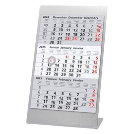 Truento 3-Month Desk Calendar for 2 Years (2025 & 2026) Including Pad and Magnet - Brushed Stainless Steel / Silver