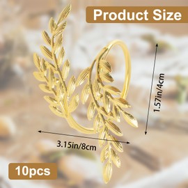 URROMA 10pcs Gold Leaves Napkin Rings Metal Leaf-shaped Napkin Holders Towel Buckles Napkin Rings for Wedding Christmas Party Dinner Table Decor