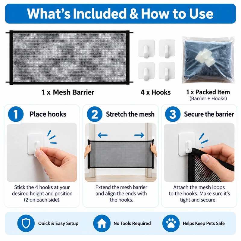Dog Mesh Barrier Gate for Stairs & Doorways – Foldable