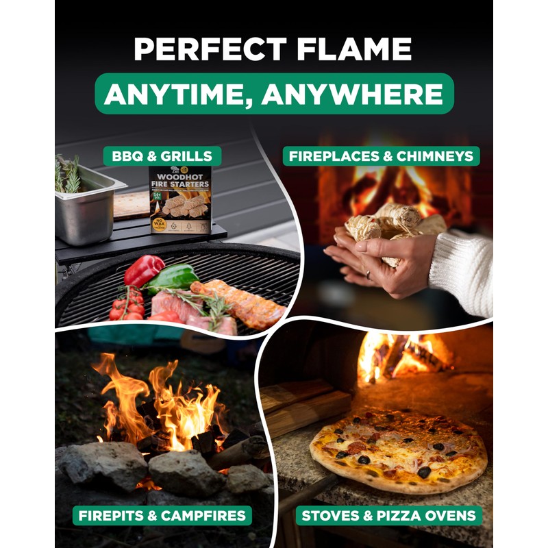 WH 54+ Pack Natural Fire Starters for Indoor Fireplace -