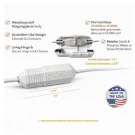 Extension Cord Connection Protector by CordSafe Plus, Weather-Resistant, Fits 18–12 AWG, Helps Keep Plugs Secure, Made in USA