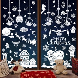 Christmas Decoration Window White Window Decoration Christmas Reusable, PVC Snowflakes Window Decoration Window Sticker Christmas with Houses for Winter Window Christmas Decoration (A)