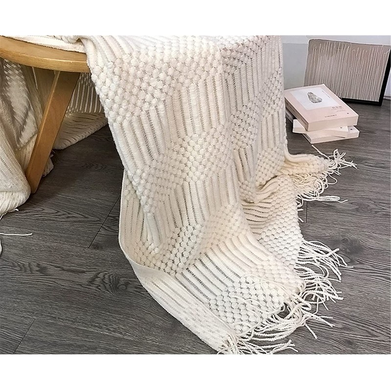 Hayisugal Bedspread Blanket Boho Blanket Soft Knitted Blanket Reversible Blanket