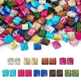 180Pcs 5mm Tila Beads Glass Seed Beads 9 Colors Spray Painted Square Beads 2 Hole Tile Carrier Beads Kit for DIY Crafts Bracelets Jewelry Making Supplies