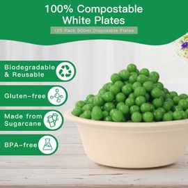 CONDEHOUSE 16.9oz Sugarcane Pulp Compostable Paper Bowls, 125-Pack, Disposable, Brown, Thickened, Degradable Tableware