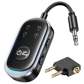 LENCENT Bluetooth 5.3 Transmitter and Receiver 2 in 1, Airplane Bluetooth Adapter for Airpods or Headphones Dual Pairs, 3.5mm AUX Jack Wireless Audio Transmitter for Planes, TV, Car Stereo, Treadmill