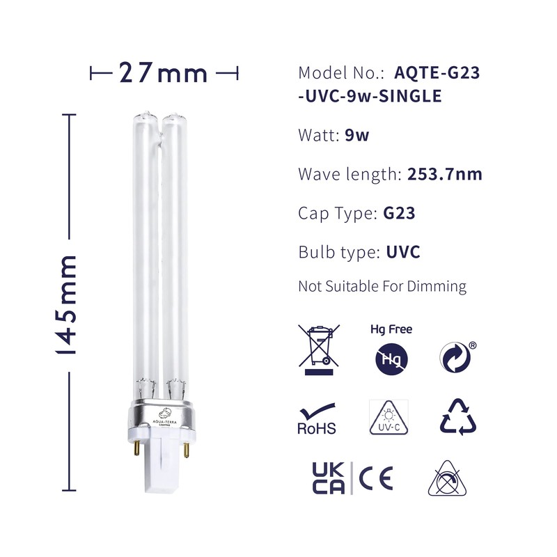 Aqua-Terra Lighting 9W Pond Filter bulbs 2 PACK – UVC