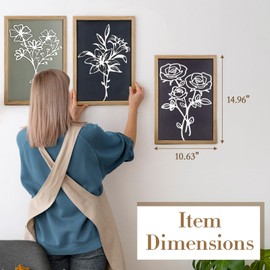 Meltset M 3D Wood Wall Art Set 3, Framed Floral Wall Art Lightweight, Ready-to-hang Wall Decor for Bathroom/Office/Living Room/Bedroom, Boho Botanical Plant Farmhouse Spring Neutral Decor