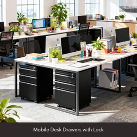 Mount-It! 3 Drawer File Cabinet with Lock and Wheels, Heavy-Duty Steel Rolling Drawer Cabinet, Fully Assembled Under Desk Filing Cabinet for Home Office Storage, 15.3" W x 19.75" D x 24.5" H, Black