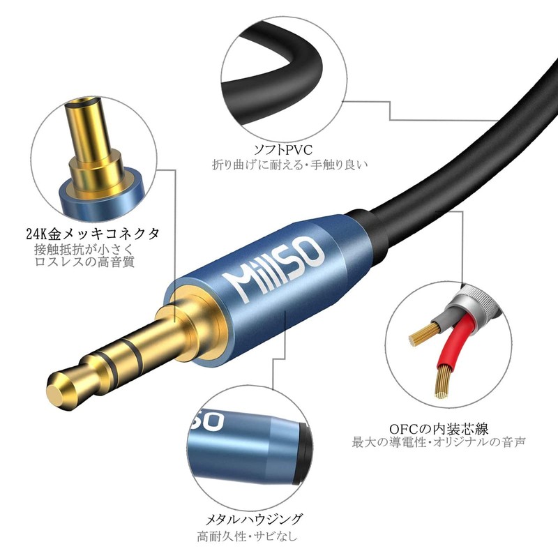 MillSO Stereo Mini Integrated Cable Audio Distribution Cable 2.4m (240cm)