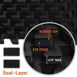 AIRHOP 0.79in Thick 24 Sq Ft Exercise Equipment Mats, 6 Tiles Upgraded Rubber Top with High Density EVA Foam, Large Interlocking Puzzle Gym Flooring for Home Gym, Heavy Weight Workout,Black