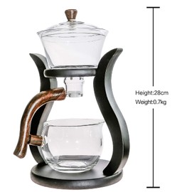 RORA Glass Teapot Set Semi Automatic Drip Rotating with Infuser Lazy Kungfu Tea pot Set (wooden)