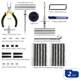 AUTOWN Flat Tire Repair Kit with Plug 68 Pcs for Car, Motorcycle, ATV, Jeep, Truck, Tractor Flat Tire Repair (2-Pack) (Set of 2-68pcs)