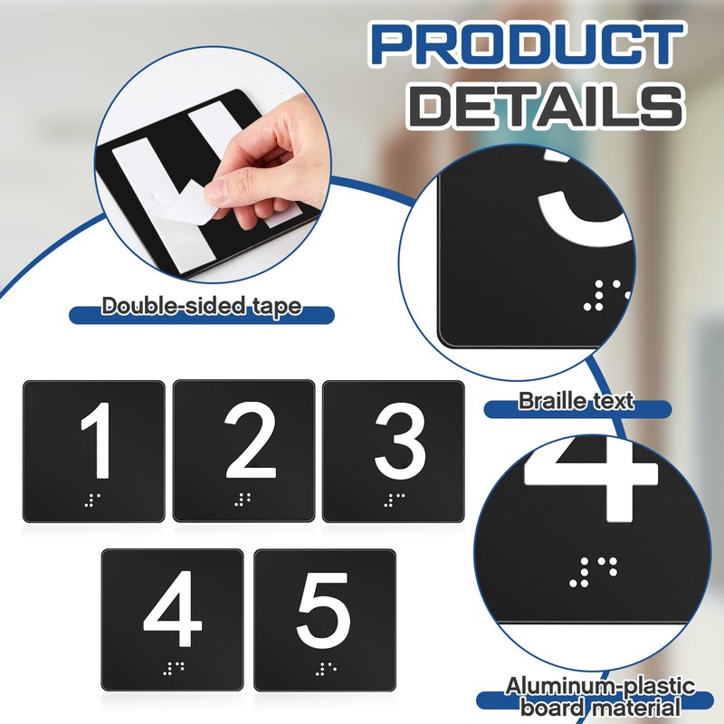 Yaocom Exam Room Sign Numbers 1-5 with Braille and Tactile