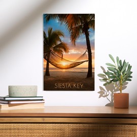 Lantern Press 12x18 Inch Premium Wood Sign, Ready to Hang Wall Decor, Siesta Key, Florida, Hammock and Sunset