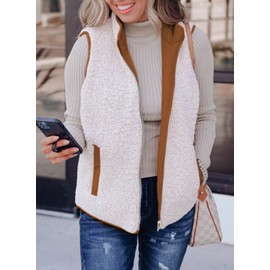 SHEWIN Women Puffer Vest Casual Stand Collar Sleeveless Puffer Jacket Warm Winter Reversible Zip Up Quilted Jackets Fall Clothes,US 20-22(2XL),Brown