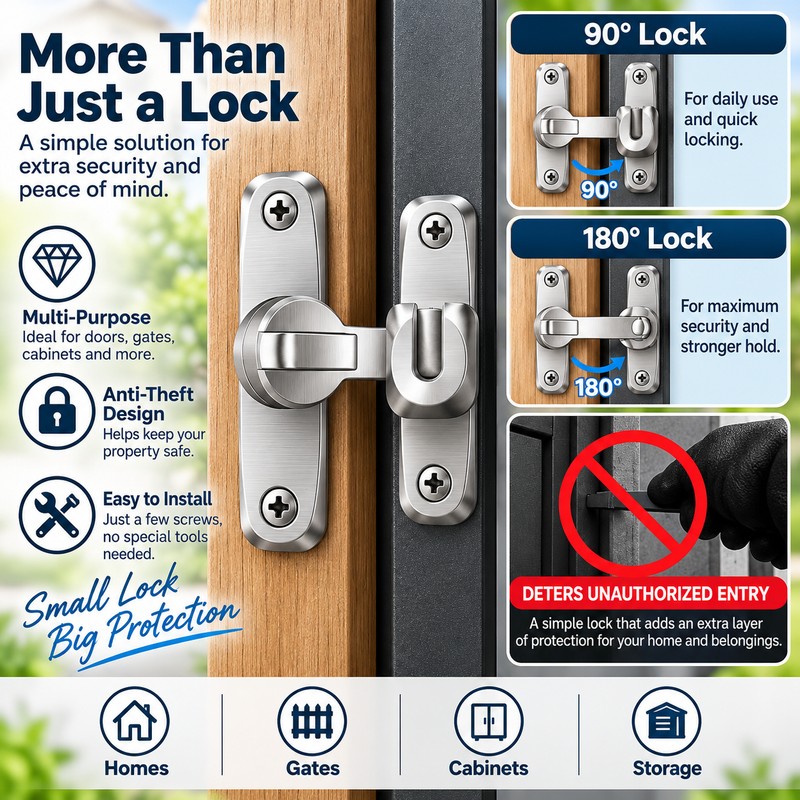 Sliding Door Latch Lock for Home Security – 90/180 Degree