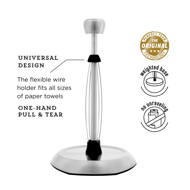 Kamenstein Hexagon Base Perfect Tear, Stainless Steel Countertop Paper Towel