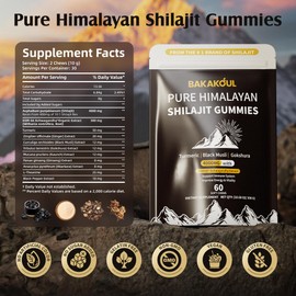 Shilajit Gummies,Pure Shilajit Himalayan with Ashwagandha,Turmeric Sugar-Free,Organic Gummy for Men and Women,Boosts Energy & Immunity,Natural Non-GMO,60 Gummies