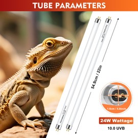 Homnebila T5 10.0 UVB Reptile Light Bulb 24W, UVA UVB Light Bulb for Reptiles, 2 Pack Reptile UVB Lamp Tube 22 Inch, for Bearded Dragon, Lizards, Chameleons