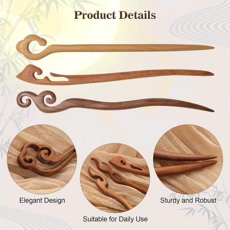 8 Pcs Handmade Wooden Hair Sticks for Women,Japanese & Chinese