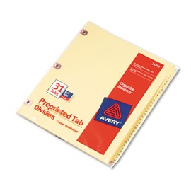 Avery Divisores preimpresos reforzados de cobre con 1 – 31 pestañas, juego de 31 pestañas (24283)