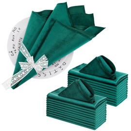 12 Pcs Emerald Green Napkins Cloth 20 x 20 Inches Velvet Dinner Napkins Soft Square Table Napkins Absorbent for Thanksgiving Wedding Party Baby Shower Bridal Shower