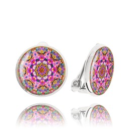 Elegant Small Round Clip Earrings - Clip On Earrings Without Pierced Earrings Birthday Gifts Love for Women (Pink Silver)