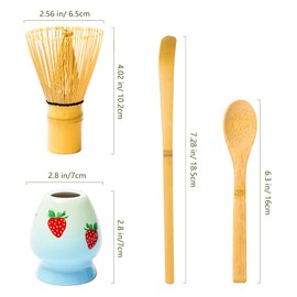 Matcha Whisk Set 3-Piece – Essential Bamboo Chasen, Scoop & Stand – Traditional Japanese Tea Ceremony Starter Kit (4, Bamboo)