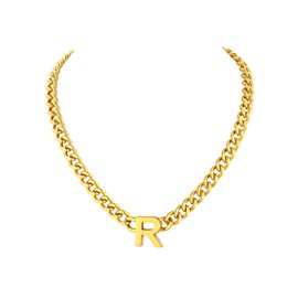 Richsteel Gold Initial Necklace for Men Letter R Chain for Women Gifts for Him Stainless Steel Necklaces Jewelry on Christmas