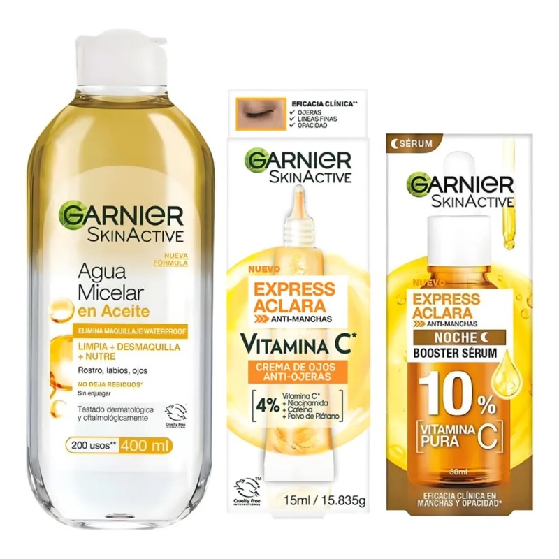 Kit Rutina Garnier Noche Antimanchas Serum Micelar Ojos 3pz