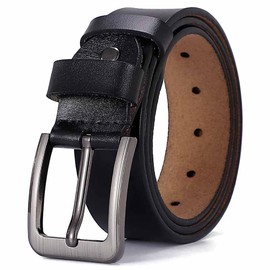 HYCOPROT Men's Leather Belt Classic Jeans Belt 38mm Alloy Buckle Belt Genuine Leather Belt for Jeans, Suit, Work Dress and Special Occasion